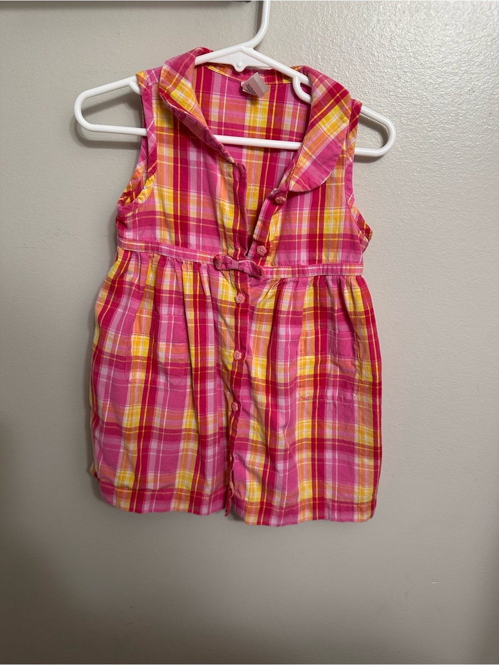 GAP Girls Pink & Yellow Plaid Sleeveless Button Dress